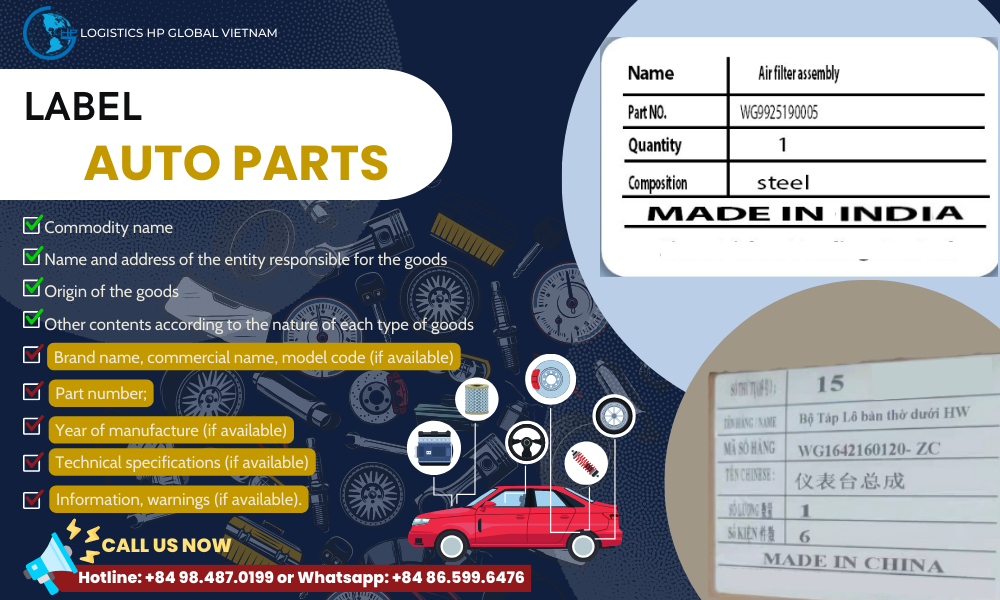 Label for Auto parts imported to Vietnam