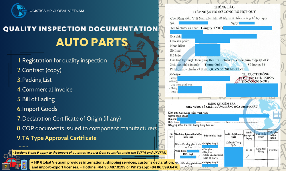 Quality inspection documentation Auto parts