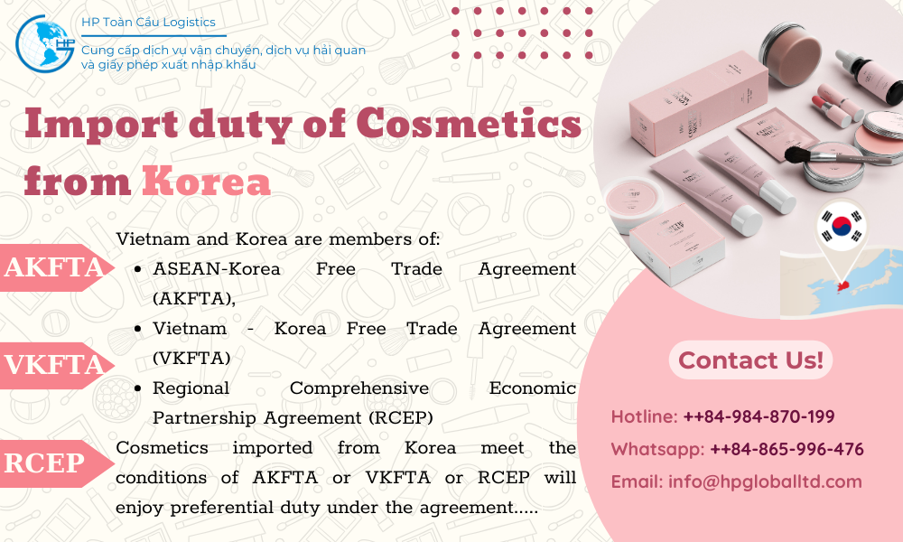 cosmetics import duty to Vietnam from Korea