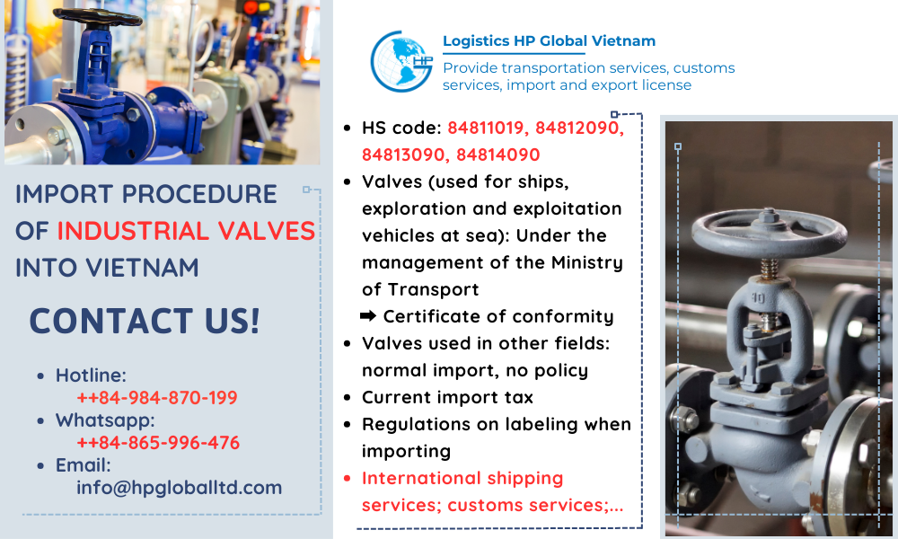 Import duty and procedures Industrial valves Vietnam