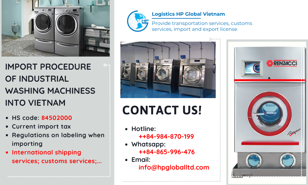 Import duty and procedures Industrial washing machiness Vietnam
