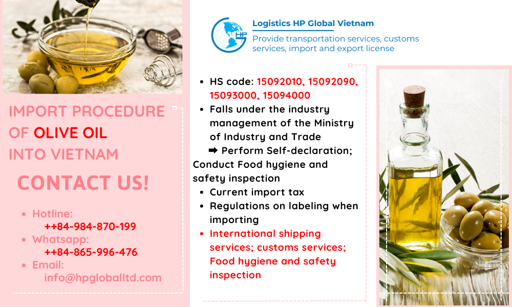 Import duty and procedures Olive oil Vietnam