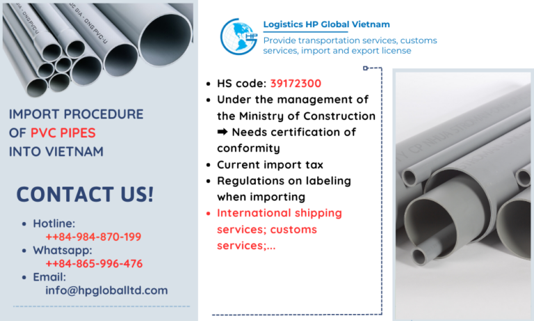 Import duty and procedures for PVC pipes to Vietnam