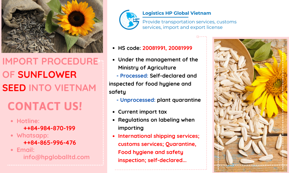 Import duty and procedures Sunflower seed Vietnam