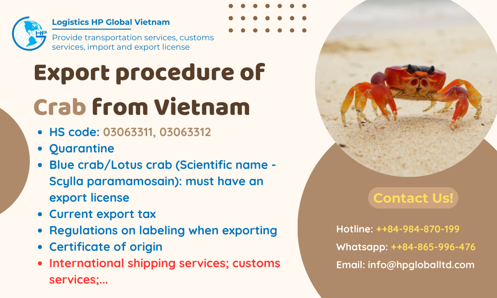 Procedures, duty and freight for exporting Crab from Vietnam