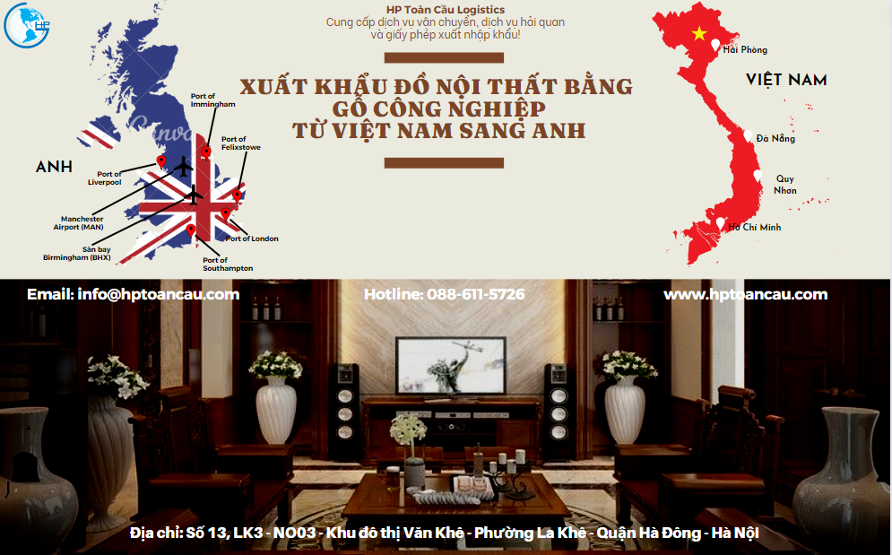 Vận chuyển Đồ nội thất bằng gỗ công nghiệp xuất khẩu từ Việt Nam sang Anh