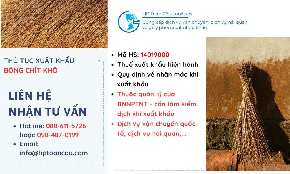 Thủ tục và thuế xuất khẩu Bông chít khô 