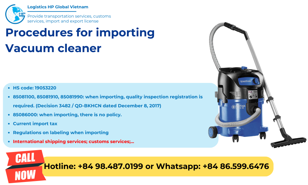 Import duty and procedures Vacuum cleaner Vietnam 