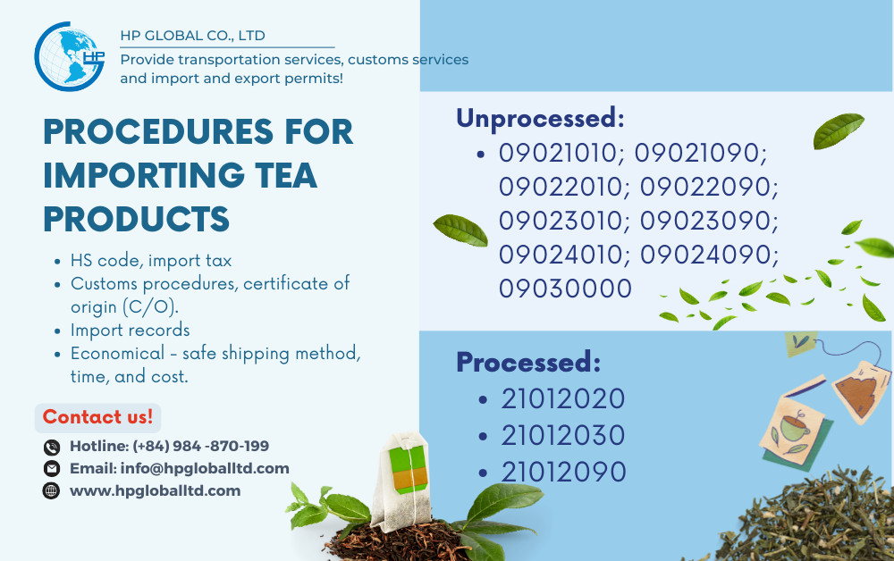 Import procedures for tea and tea products to Vietnam
