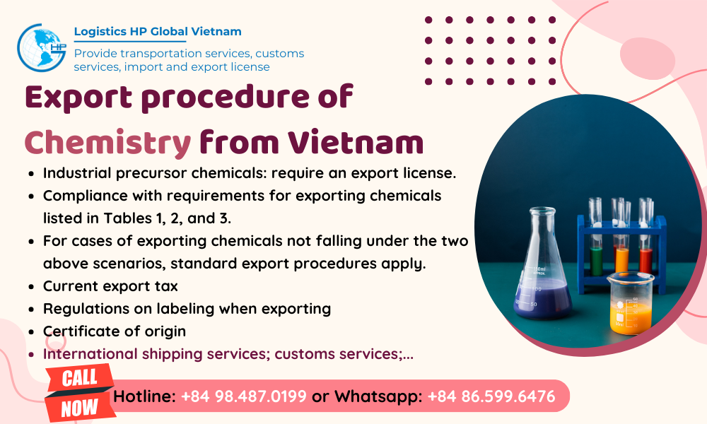 Procedures, duty and freight for exporting Chemistry from Vietnam