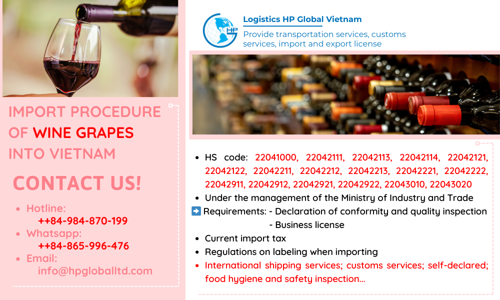 Import duty and procedures Wine grapes Vietnam