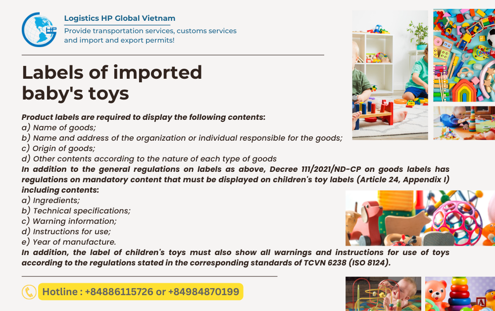 Labels of imported baby's toys