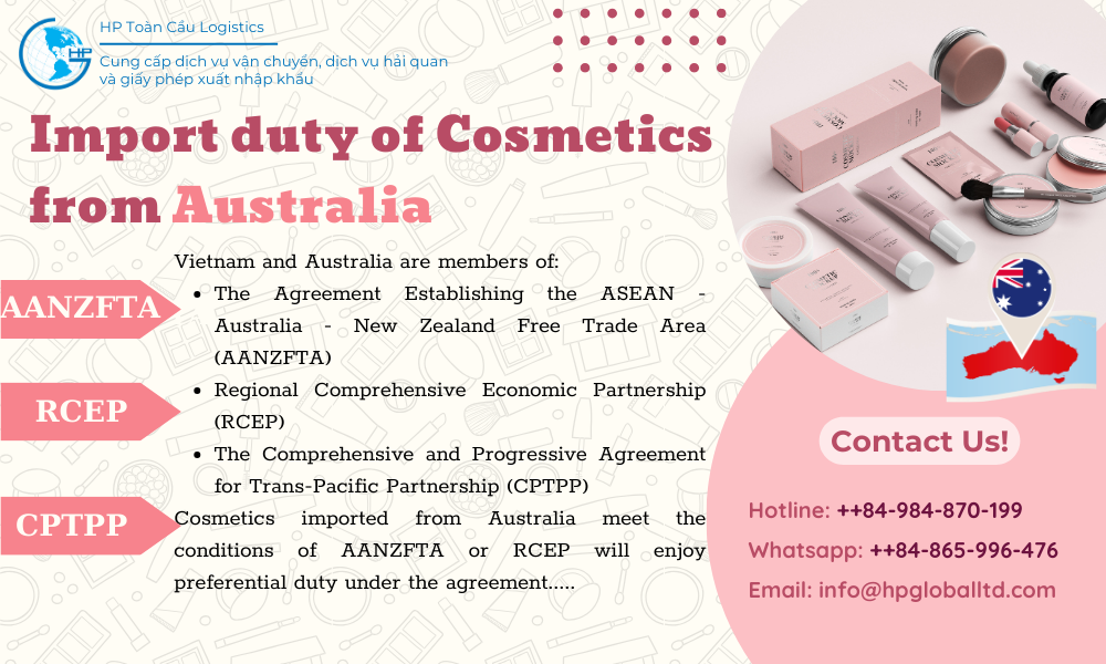 cosmetics import duty to Vietnam from Australia