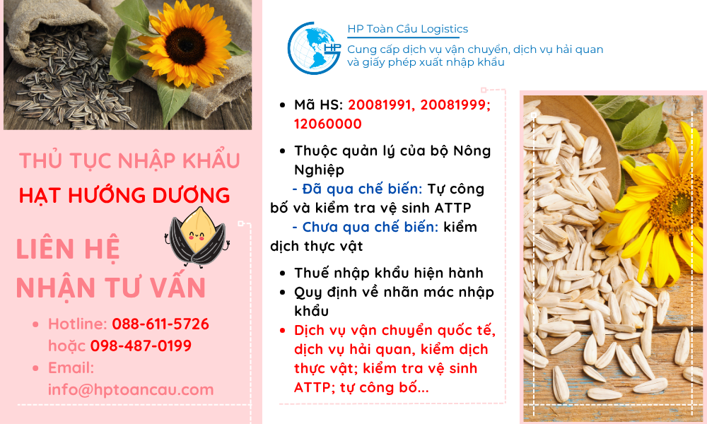 Thủ tục và thuế nhập khẩu Hạt hướng dương