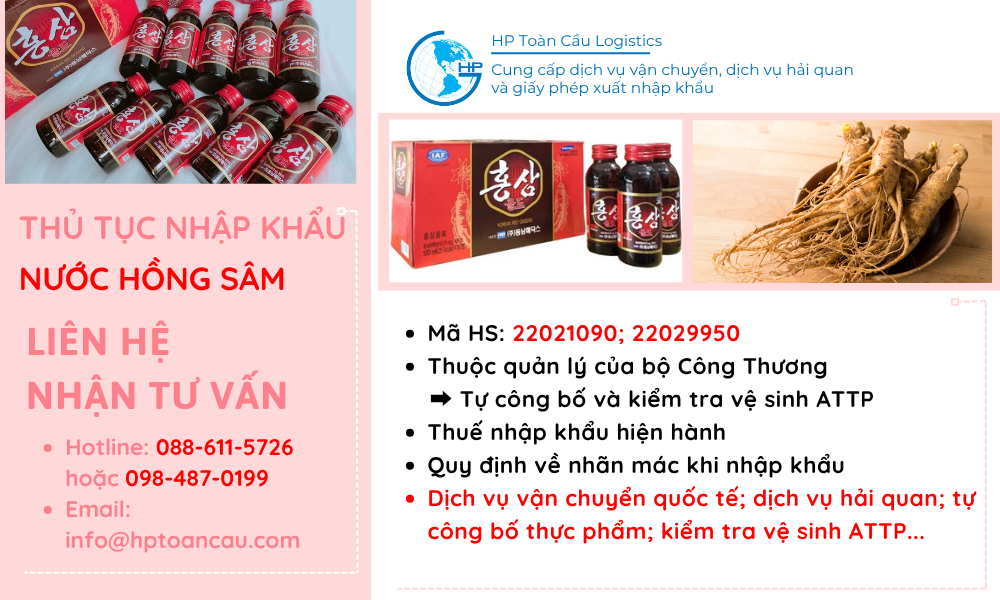 Thủ tục và thuế nhập khẩu nước hồng sâm