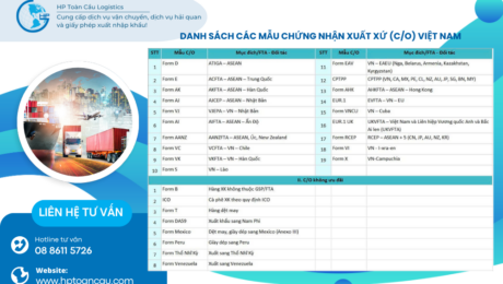 Danh Sách Các Mẫu Chứng Nhận Xuất Xứ