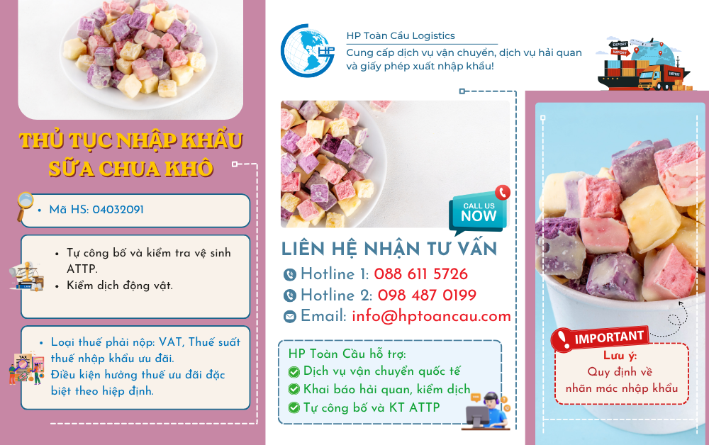 Hướng dẫn thủ tục nhập khẩu Sữa chua khô vào Việt Nam
