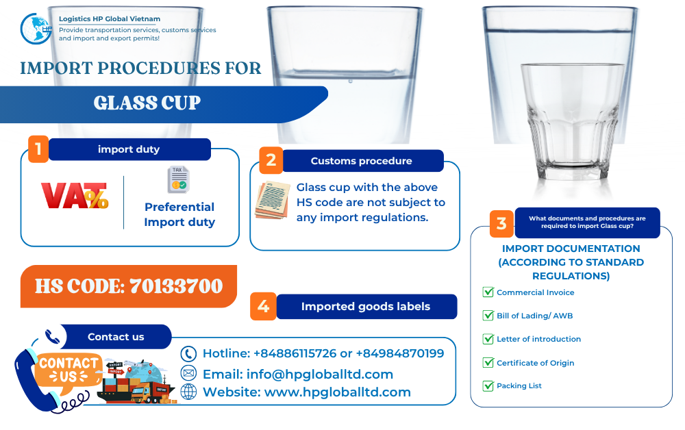 Import duties and customs procedures for glass cup in Vietnam