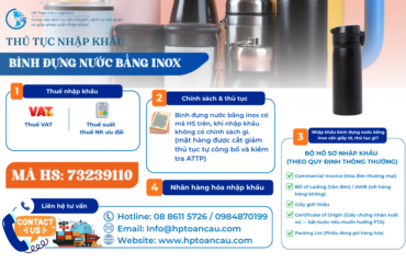 Thủ tục và thuế nhập khẩu bình đựng nước inox vào Việt Nam