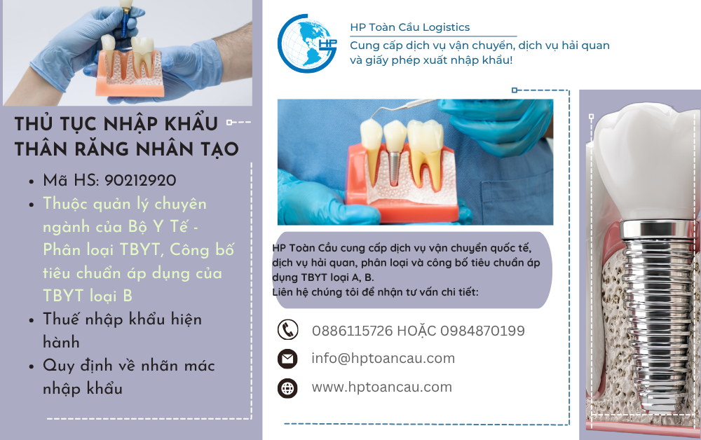 Thủ tục và thuế nhập khẩu thân răng nhân tạo