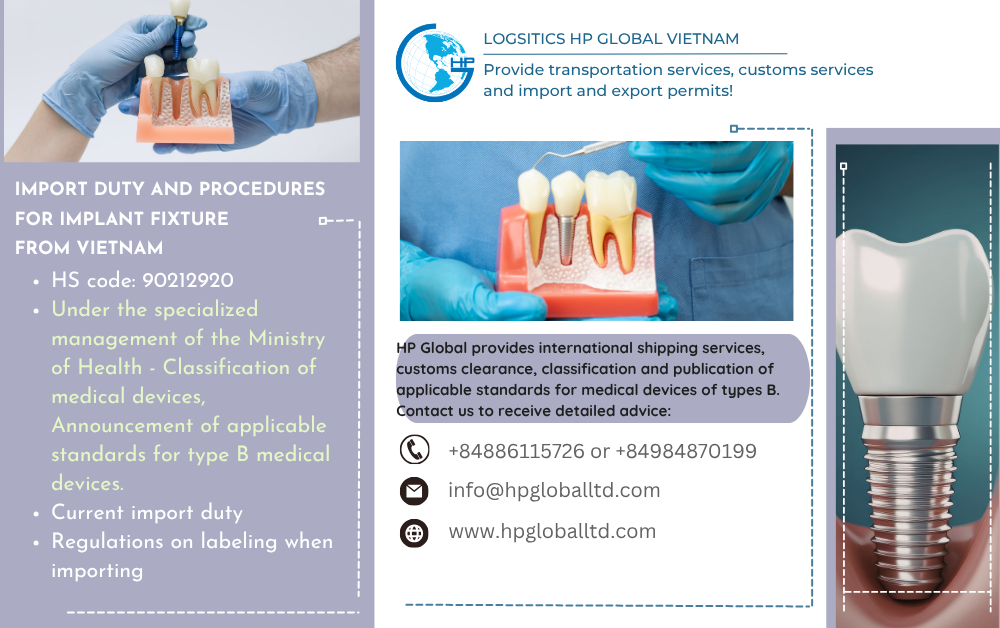 Import duties and customs procedures for Implant Fixture in Vietnam