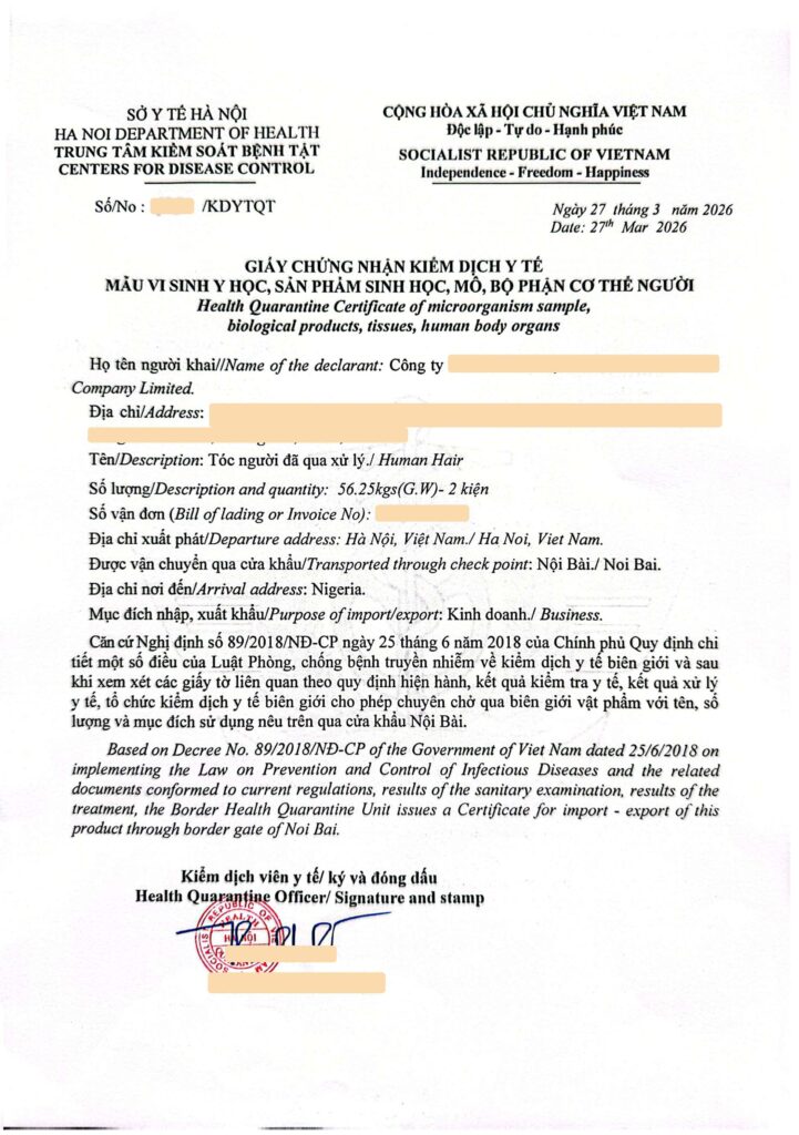 Thủ tục và thuế xuất khẩu tóc người từ Việt Nam